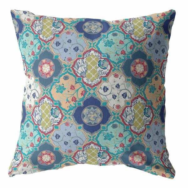 Palacedesigns 28 in. Trellis Indoor & Outdoor Throw Pillow Moss Green Blue & Peach PA3104882